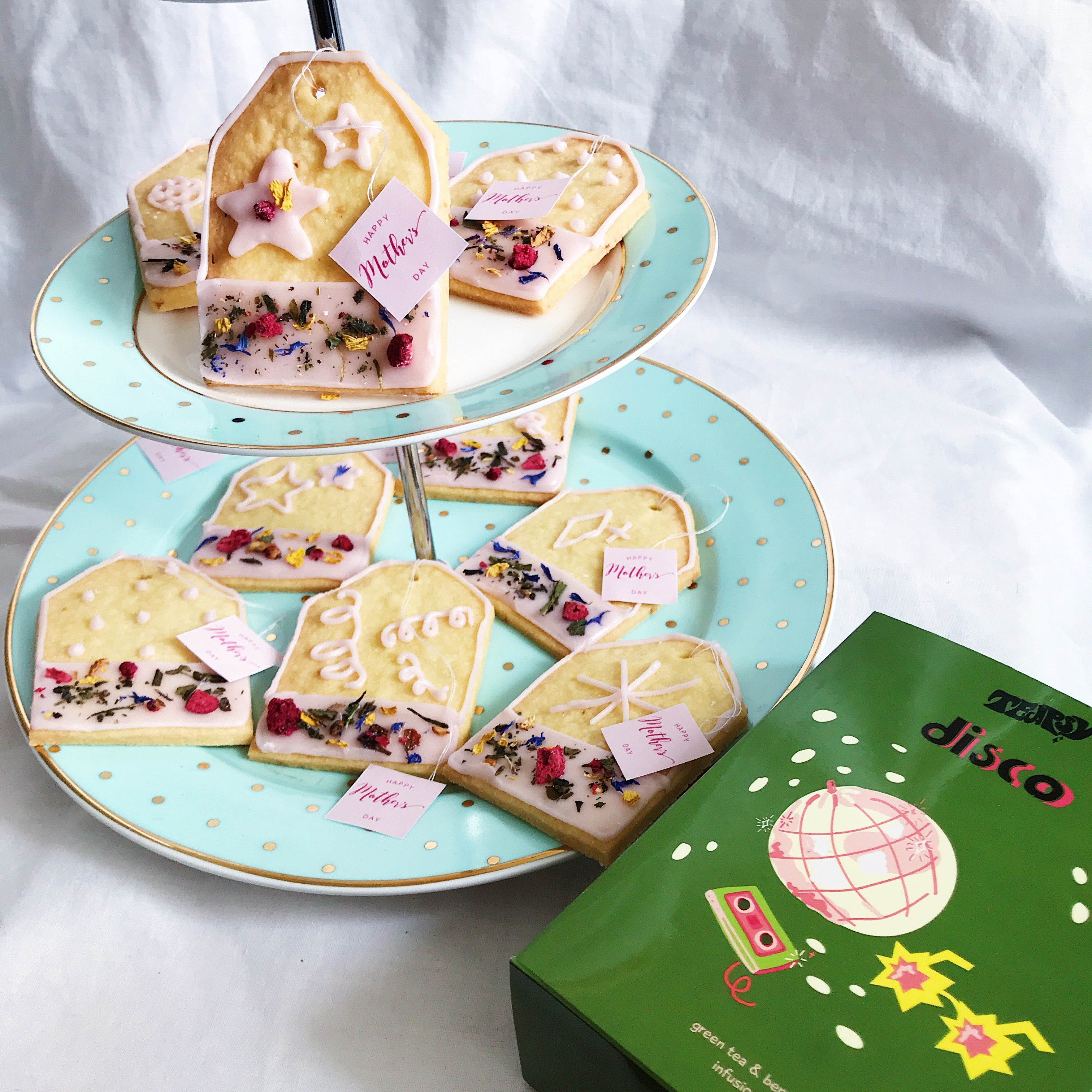 Lemon and Rose biscuits with Disco tea icing